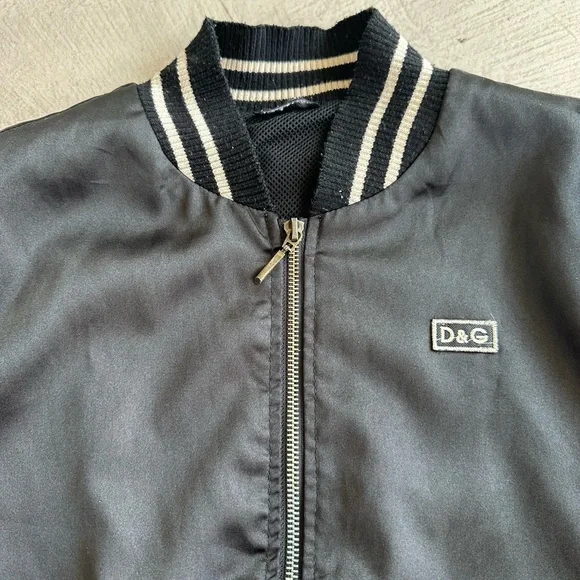 Dolce & Gabbana Vtg. Y2K black satin Bomber jacket embroidery Logo S - Picture 5 of 15
